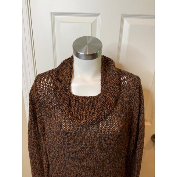 Eileen Fisher Brown & Black Loose Knit Cowl Neck Sweater, Size L - Picture 2 of 6